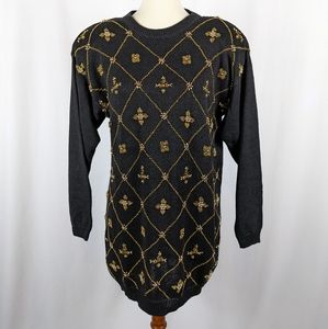 Victoria Harbour Black Gold Beaded Sweater Vintage Retro Size Medium M NEW NWT